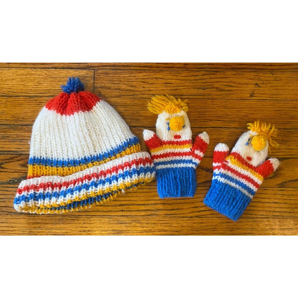 Handmade Crochet Doll Winter Beanie & Puppet Mittens Toddler Girls Boys